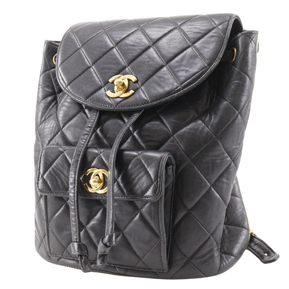 CHANEL Backpack lambskin black vintage Matrasse