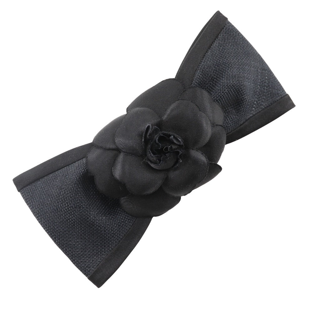 CHANEL Valletta Satin black camellia ribbon