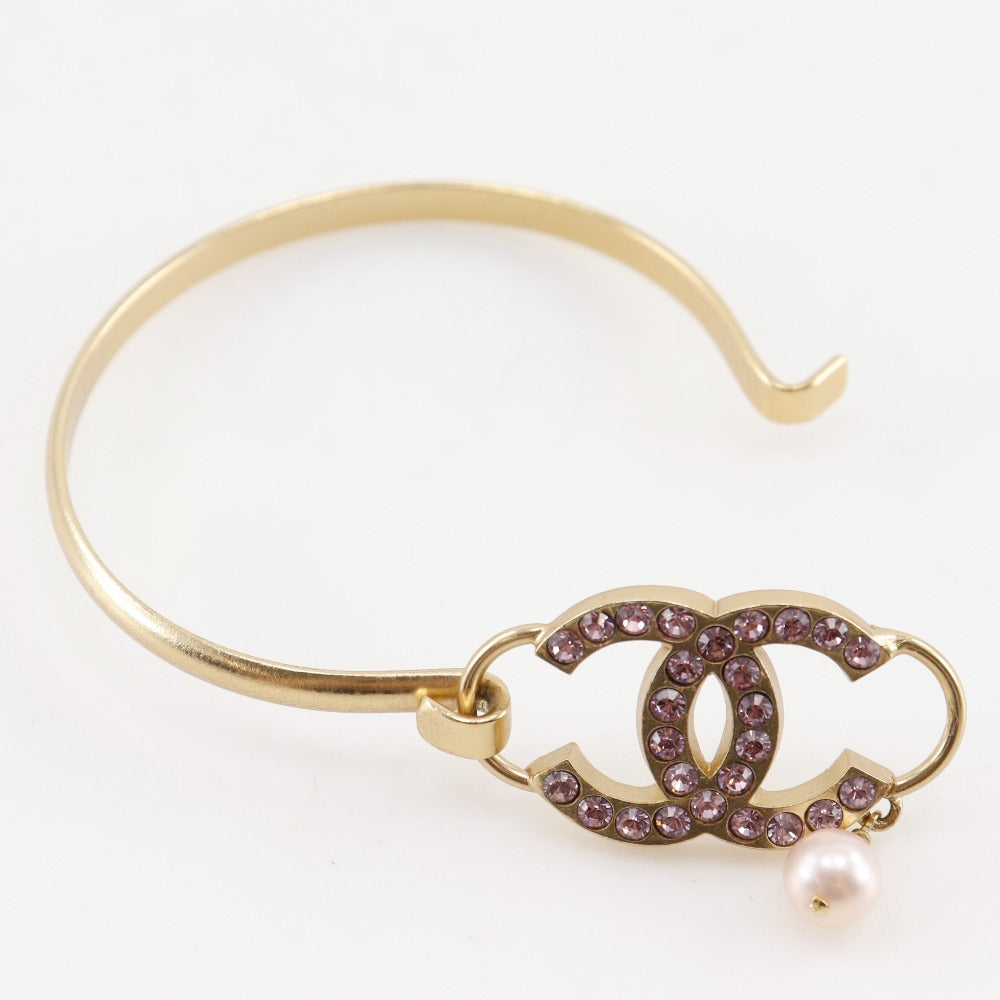 CHANEL Bangle Plated Gold, Rhinestones, Faux Pearls pink COCO Mark