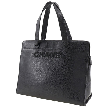 CHANEL Handbag Caviar skin black logo Women