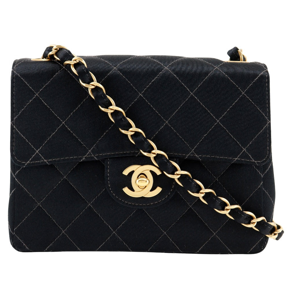 CHANEL Shoulder Bag Satin black Matrasse Mini ChainShoulder Women