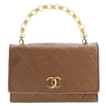 CHANEL Handbag lambskin beige vintage Plat Stick handle Matrasse Women