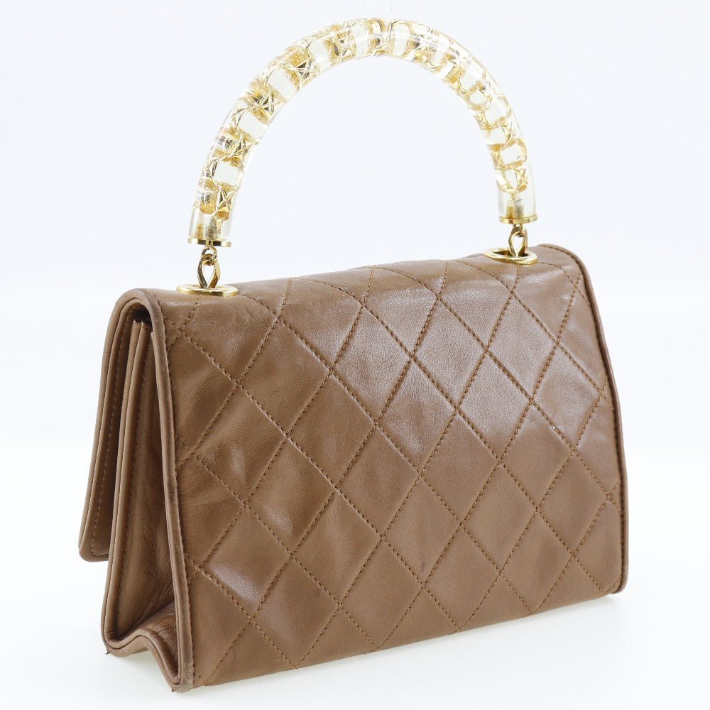 CHANEL Handbag lambskin beige vintage Plat Stick handle Matrasse Women