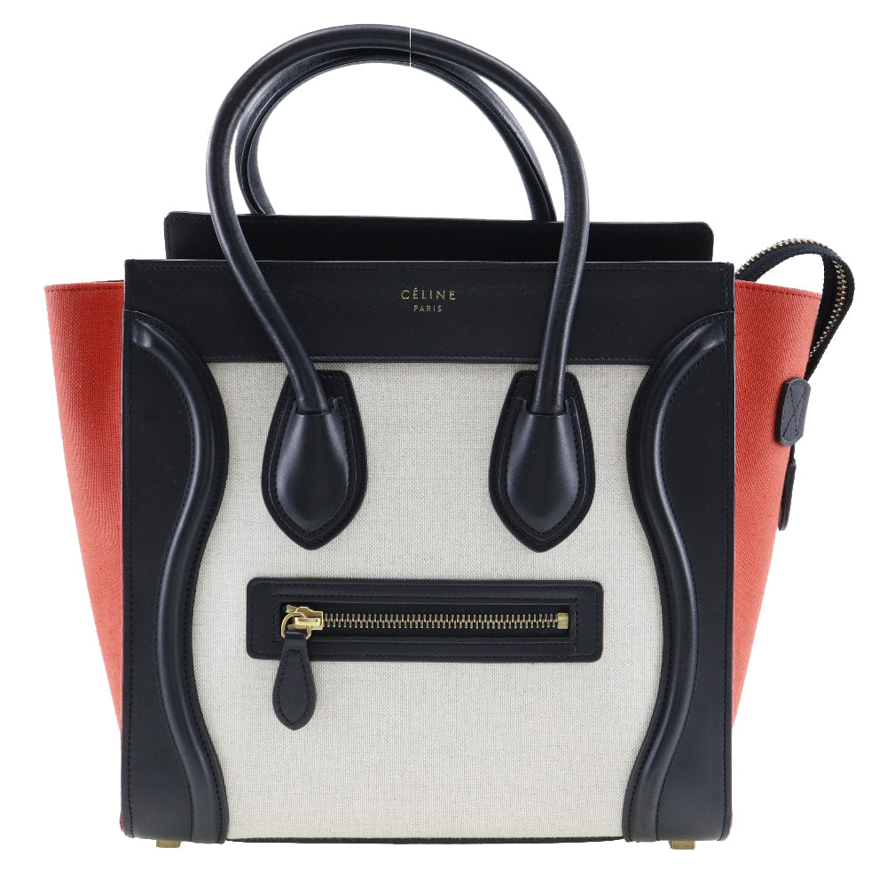 CELINE Handbag 167792 Calfskin, Canvas black Tricolor Micro shopper Luggage Women