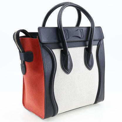 CELINE Handbag 167792 Calfskin, Canvas black Tricolor Micro shopper Luggage Women