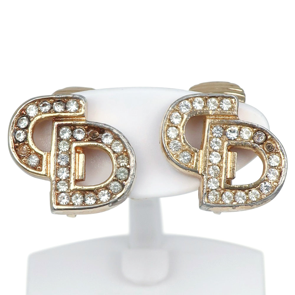 Dior Earring Plated Gold, Rhinestones gold CD logo Women
