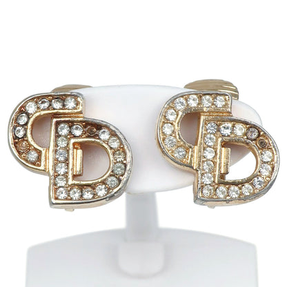 Dior Earring Plated Gold, Rhinestones gold CD logo Women