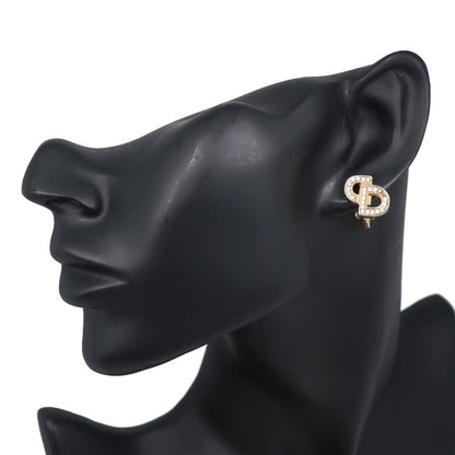 Dior Earring Plated Gold, Rhinestones gold CD logo Women