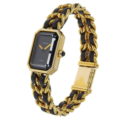 CHANEL Watches Quartz H0001 Plated Gold , Leather gold Premiere L black dial Women L