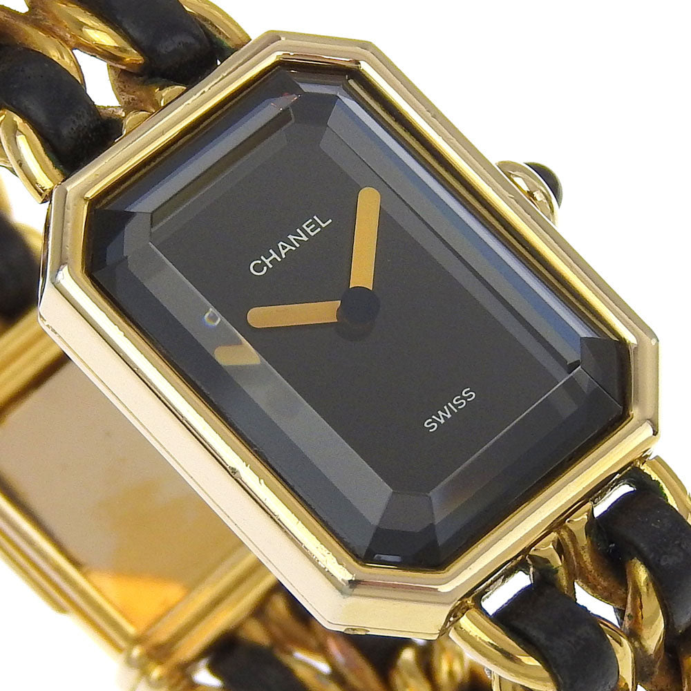 CHANEL Watches Quartz H0001 Plated Gold , Leather gold Premiere L black dial Women L