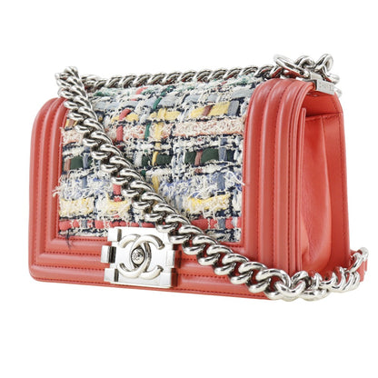 CHANEL Shoulder Bag Tweed, Calfskin Red Boy Chanel ChainShoulder Women