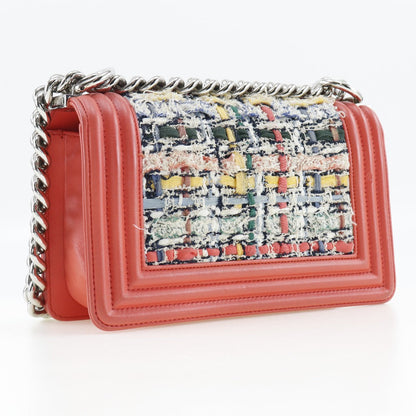 CHANEL Shoulder Bag Tweed, Calfskin Red Boy Chanel ChainShoulder Women