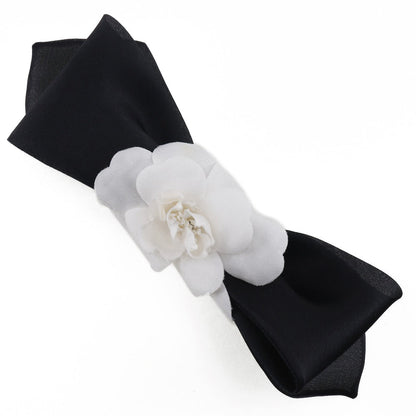 CHANEL Valletta Satin, Textile Black / white camellia ribbon Women