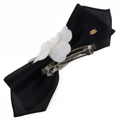 CHANEL Valletta Satin, Textile Black / white camellia ribbon Women