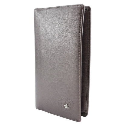 CHANEL Long Wallet Purse leather Metallic purple Camellia COCO Mark Women