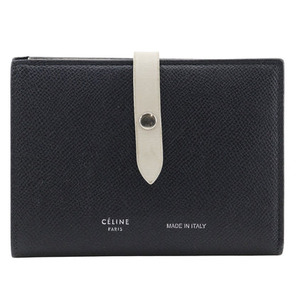 CELINE Bifold Wallet Calfskin Black / beige Medium strap Women
