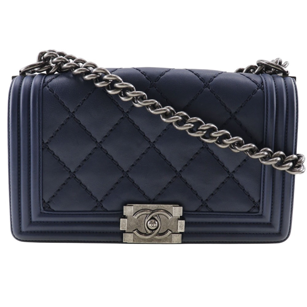 CHANEL Shoulder Bag lambskin Navy blue Matrasse ChainShoulder Boy chanel Women