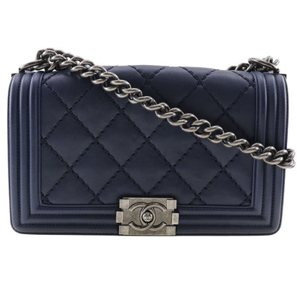 CHANEL Shoulder Bag lambskin Navy blue Matrasse ChainShoulder Boy chanel Women