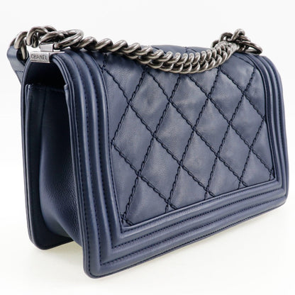 CHANEL Shoulder Bag lambskin Navy blue Matrasse ChainShoulder Boy chanel Women