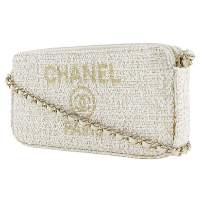 CHANEL Shoulder Bag A84415 tweed White 2-way clutch Deauville ChainShoulder Women