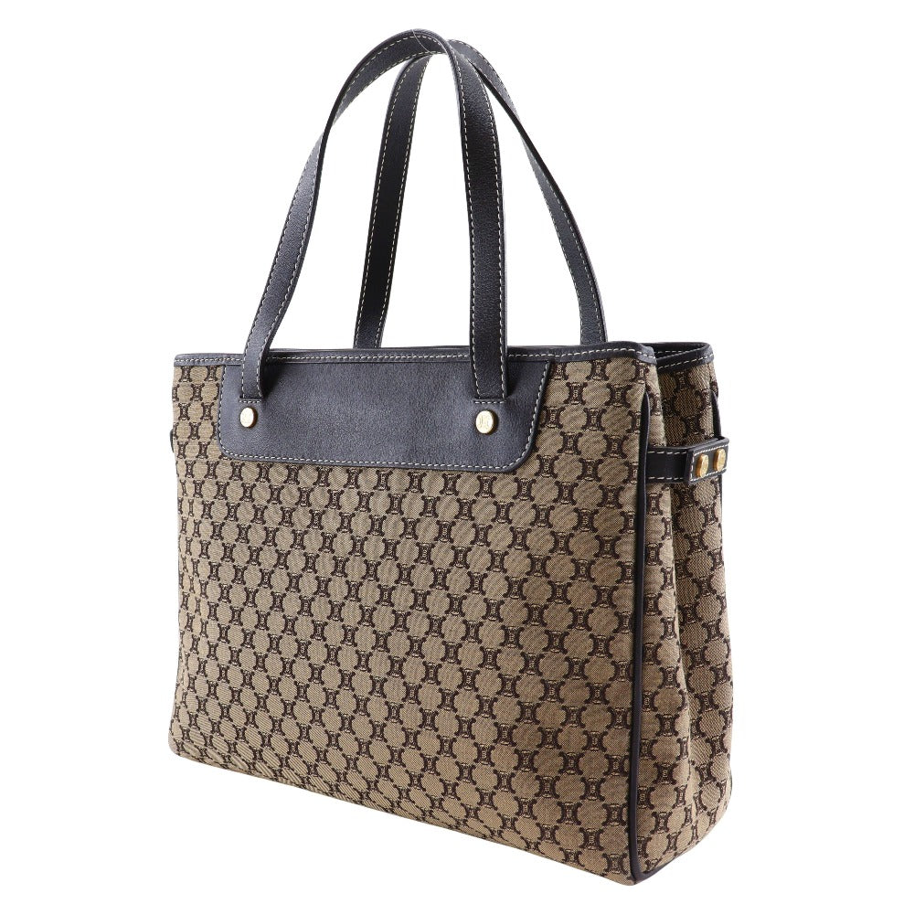 CELINE Handbag Canvas, Calfskin Brown Macadam Women