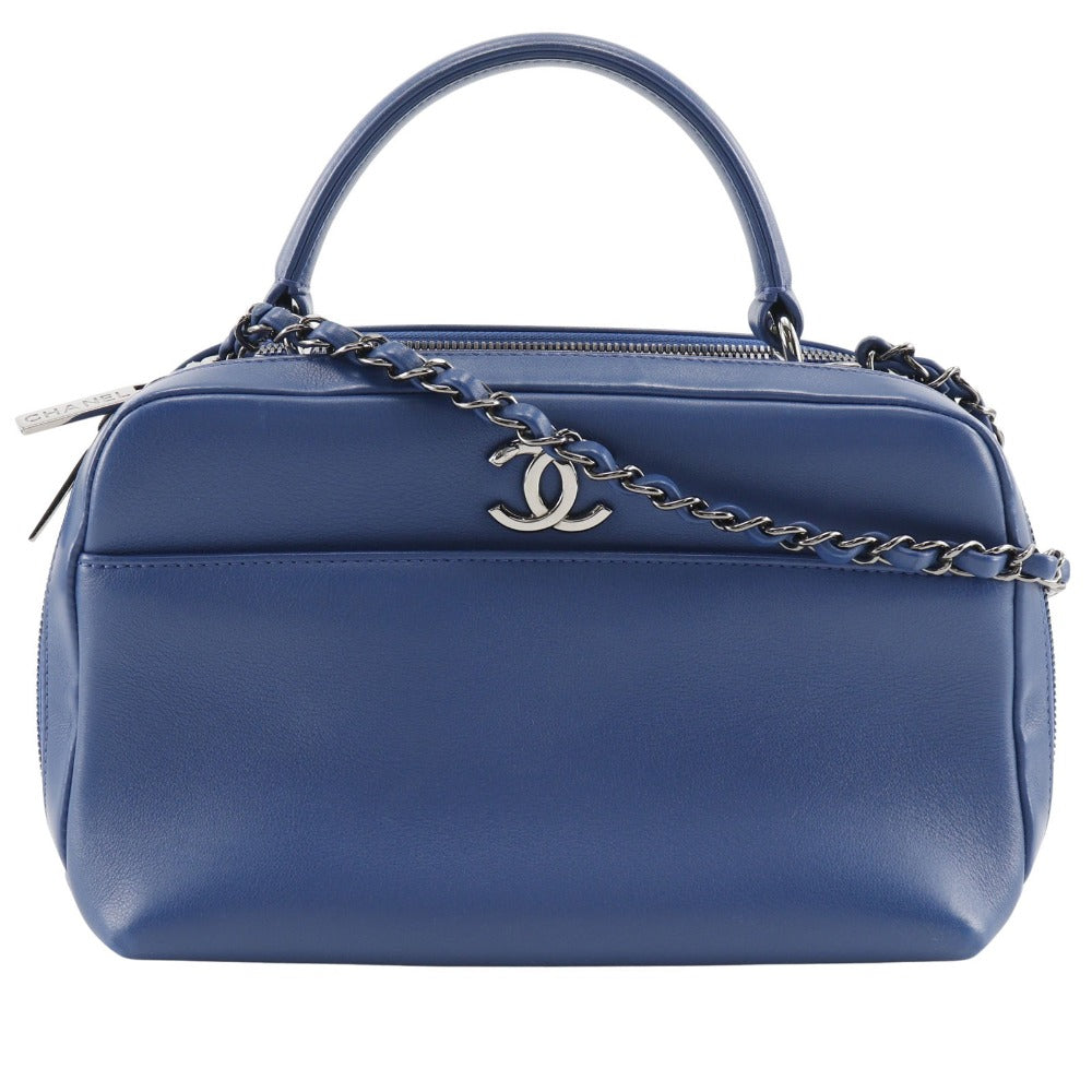 CHANEL Handbag Calfskin Blue 2WAYShoulder Trendy Bowling Bag Women