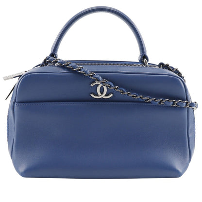 CHANEL Handbag Calfskin Blue 2WAYShoulder Trendy Bowling Bag Women