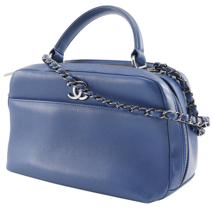 CHANEL Handbag Calfskin Blue 2WAYShoulder Trendy Bowling Bag Women