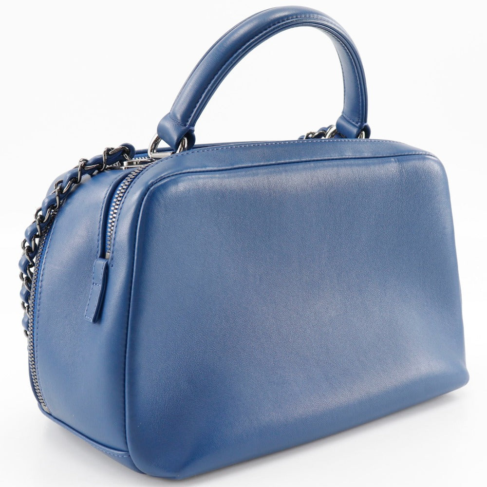 CHANEL Handbag Calfskin Blue 2WAYShoulder Trendy Bowling Bag Women