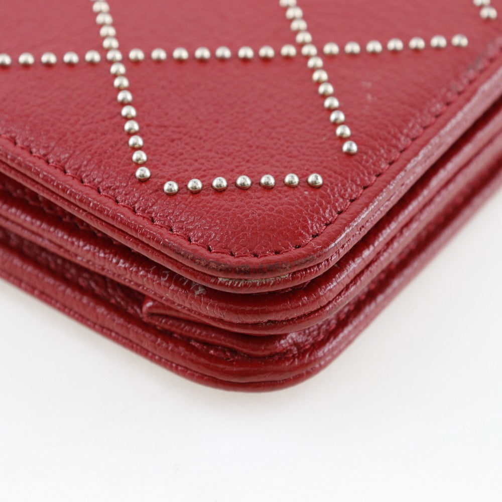 CHANEL Wallet Chain Calfskin Red ChainShoulder Matrasse Studs Women