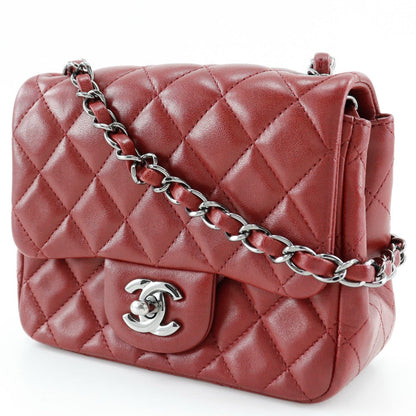 CHANEL Shoulder Bag lambskin Red Matrasse Mini ChainShoulder Women