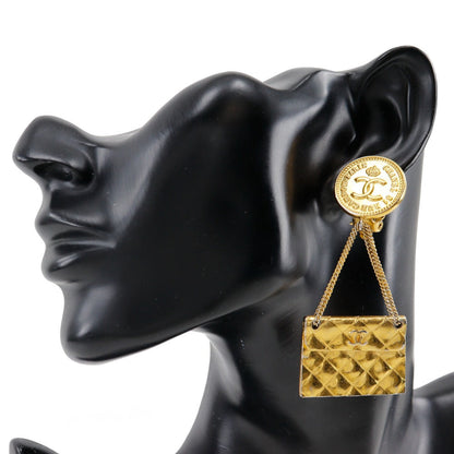 CHANEL Earring Plated Gold gold vintage COCO Mark Matelasse bag motif Women