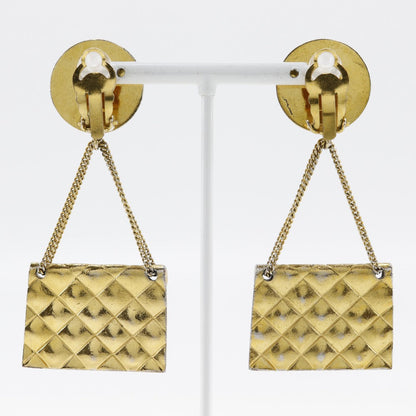 CHANEL Earring Plated Gold gold vintage COCO Mark Matelasse bag motif Women