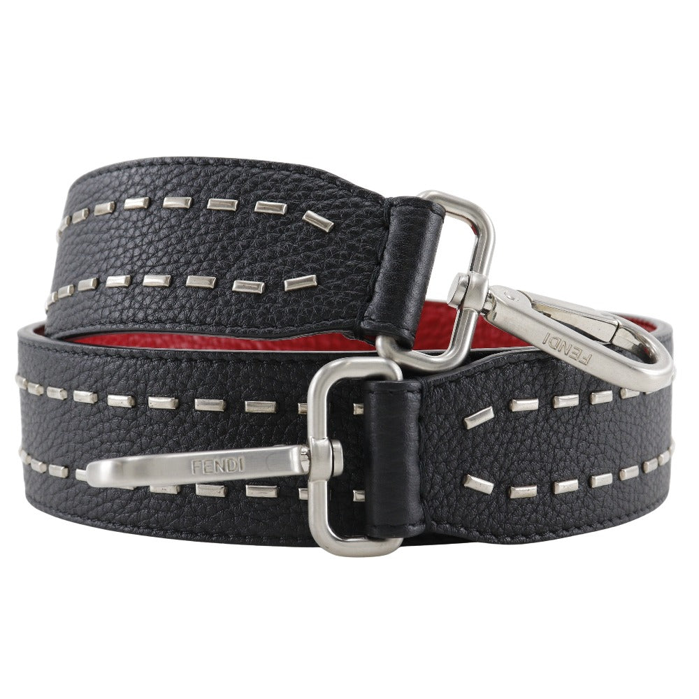 FENDI Shoulder strap leather Black / red Studs Celeria mens(Unisex)