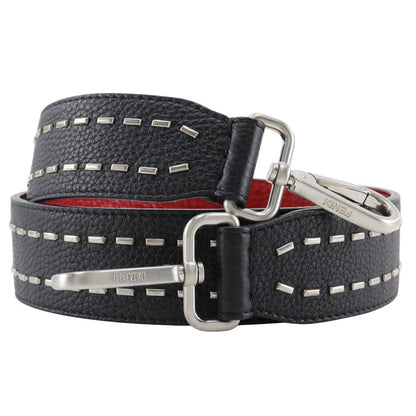 FENDI Shoulder strap leather Black / red Studs Celeria mens(Unisex)