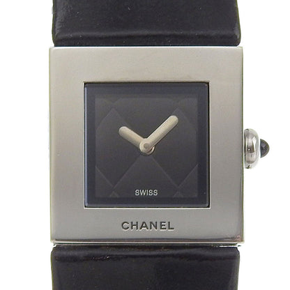 CHANEL Watches Quartz H0116 Stainless Steel , Embossed Leather Silver Matrasse black dial Women