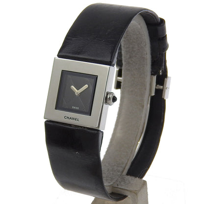 CHANEL Watches Quartz H0116 Stainless Steel , Embossed Leather Silver Matrasse black dial Women