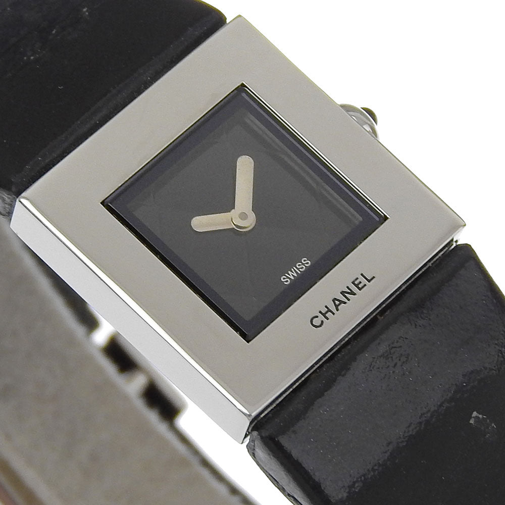 CHANEL Watches Quartz H0116 Stainless Steel , Embossed Leather Silver Matrasse black dial Women