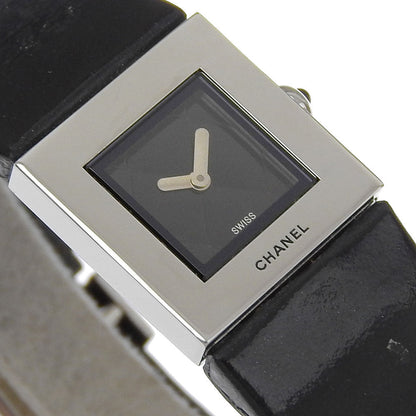 CHANEL Watches Quartz H0116 Stainless Steel , Embossed Leather Silver Matrasse black dial Women
