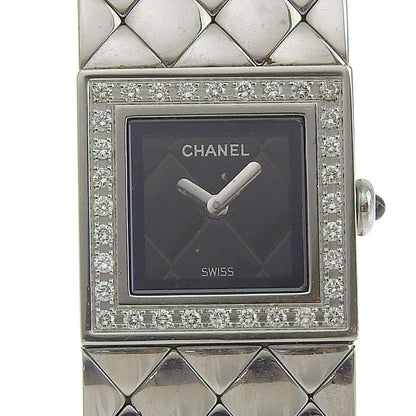 CHANEL Watches Quartz H0489 Stainless Steel Silver Diamond Bezel Matrasse black dial Women