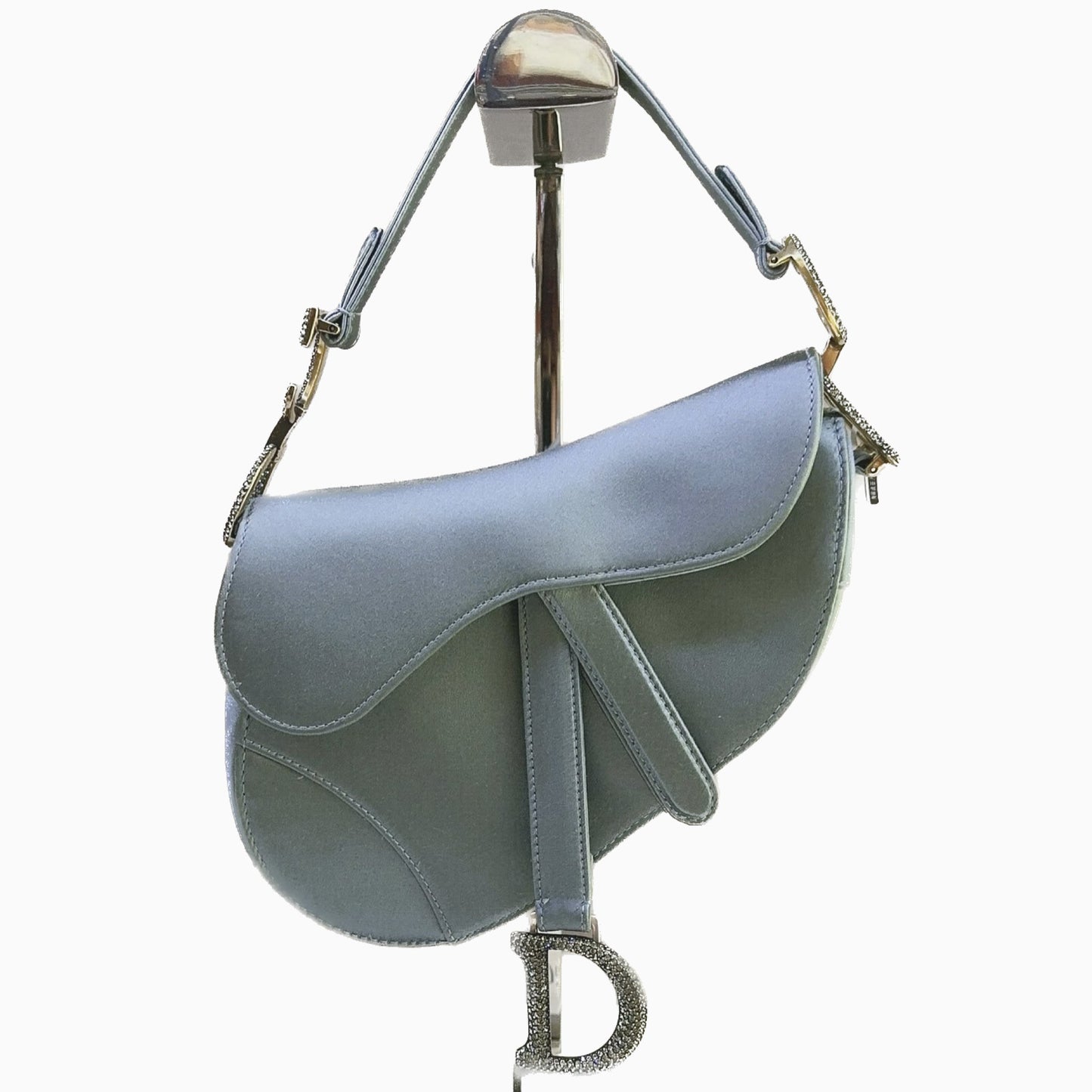 Dior Saddle Mini Silk Greyish Blue with crystals