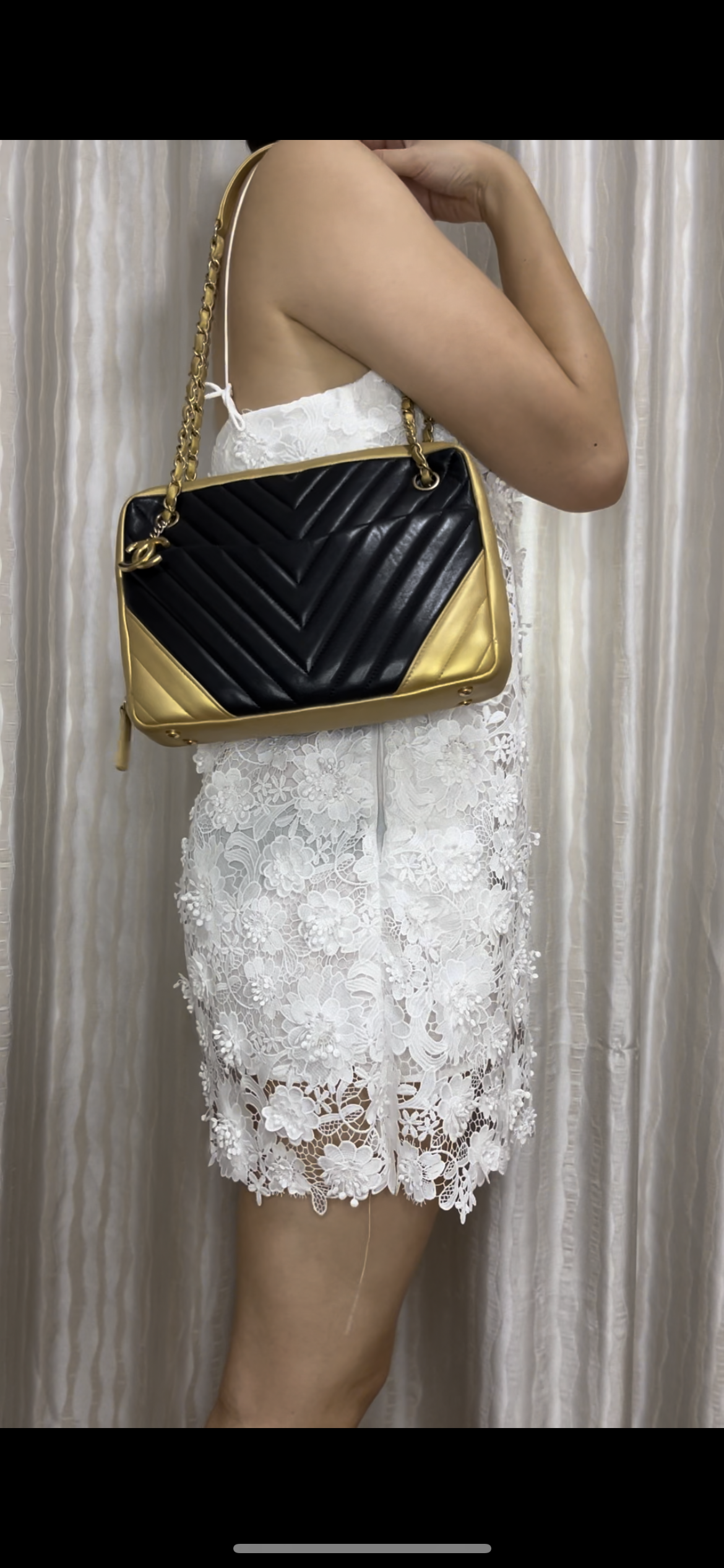 Chanel Chevron Black and Gold Shoulder Bag