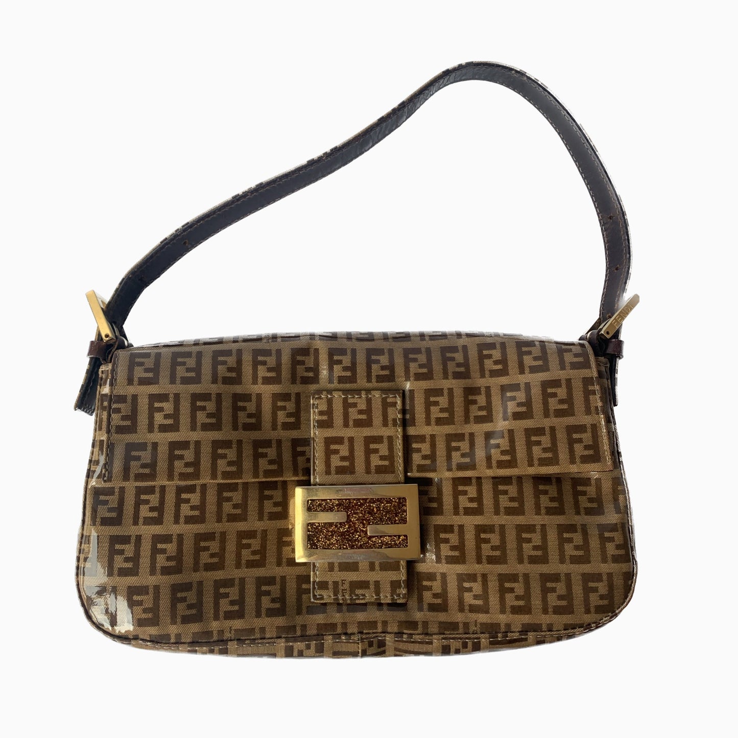 FENDI Baguette Zucchini Print Patent Leather