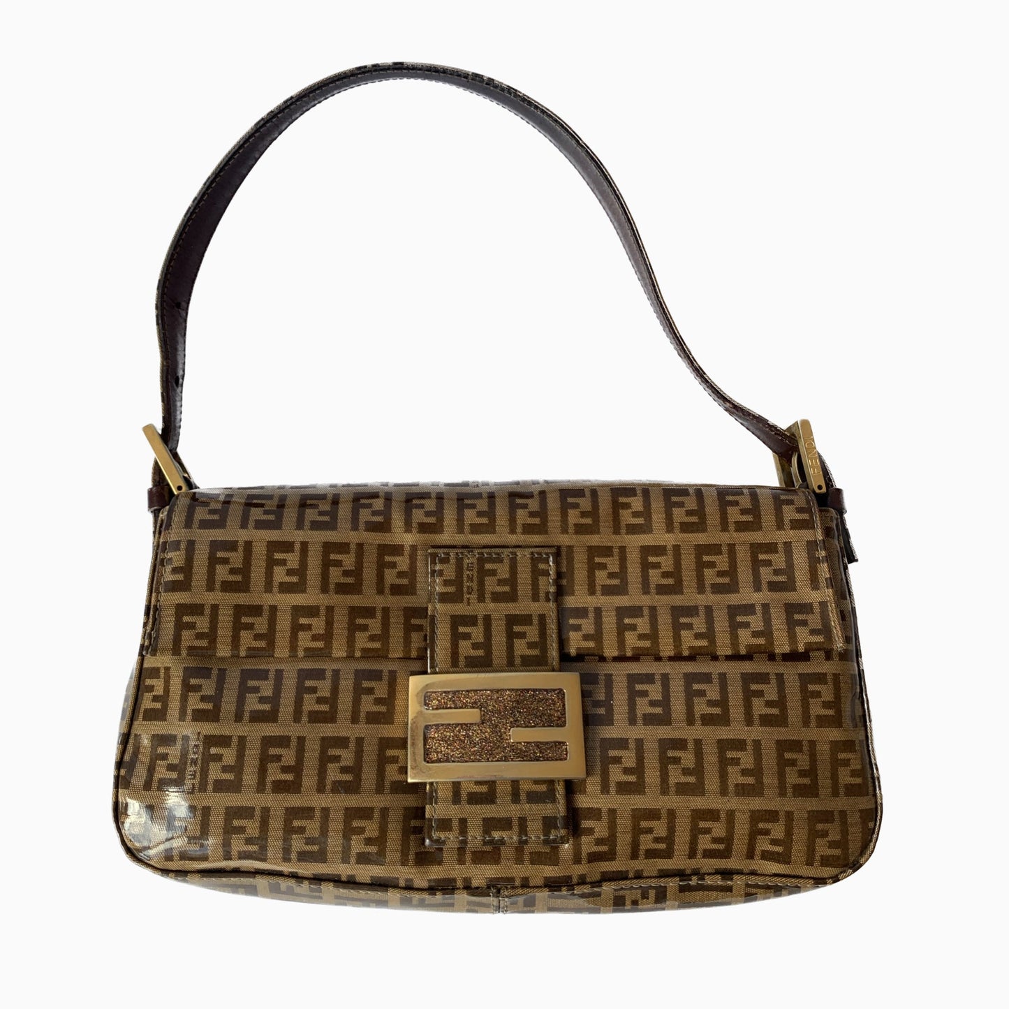 FENDI Baguette Zucchini Print Patent Leather