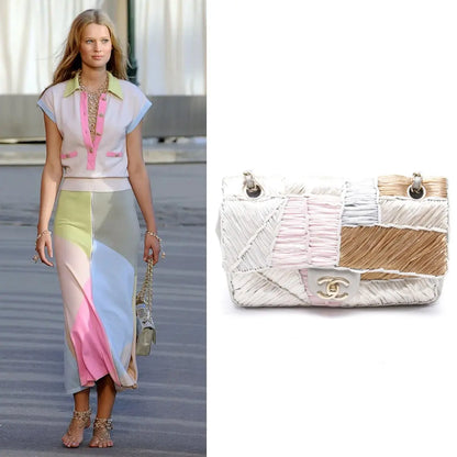 Chanel Timeless Classic Flap Medium Rare Patchwork Multicolor Raffia Gold Hardware, 2011