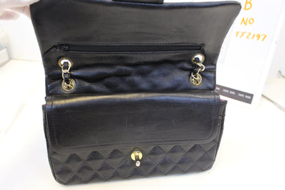 CHANEL Quilted Lambskin Leather Double Flap Classic Medium Black Bag
