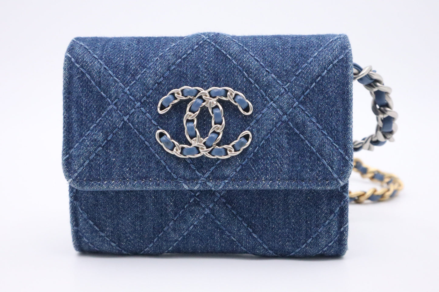 Chanel 19 Card Case on Chain in Denim Canvas