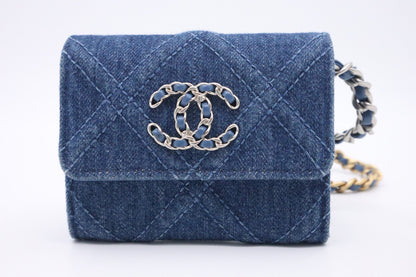 Chanel 19 Card Case on Chain in Denim Canvas