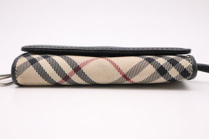 Burberry 4 Key Case in Beige Check Canvas and Black Leather