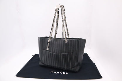 Chanel Mademoiselle Tote in Black Striped Leather